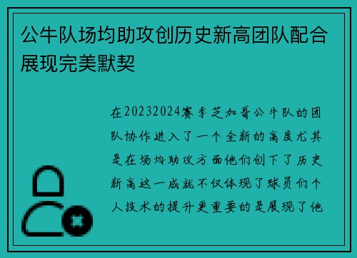 公牛队场均助攻创历史新高团队配合展现完美默契