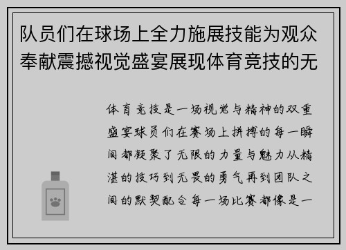 队员们在球场上全力施展技能为观众奉献震撼视觉盛宴展现体育竞技的无穷魅力